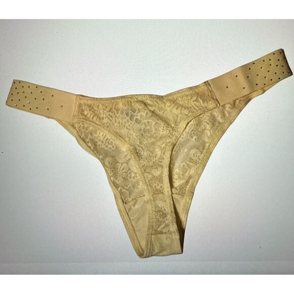 Victoria Secret Bling Lacie Logo Scoop Thong Mellow Yellow L (NEW WITH TAGS) - Picture 2 of 3